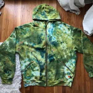Aviator Nation Unisex Relaxed Fit Zip Hoodie Tie Dye Green Yellow XL